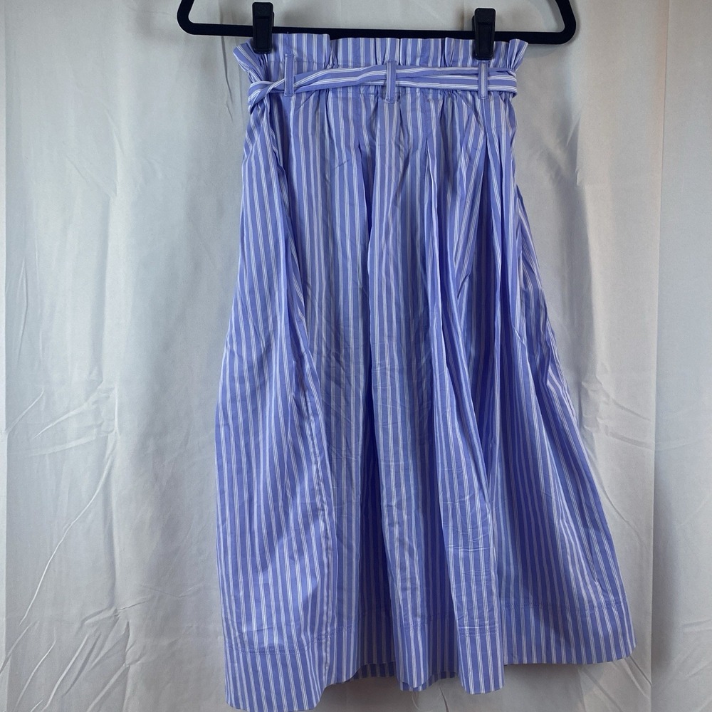 H&M Paper Bag Waist Light Blue‎ Stripe Skirt With Pockets Size 2 - Picture 5 of 9